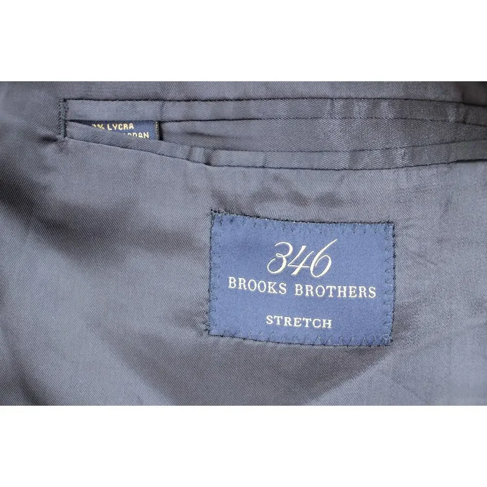 Brooks Brothers‎ Blazer Mens 46R Gray 346 Plaid Wool Blend Stretch 2 Buttons